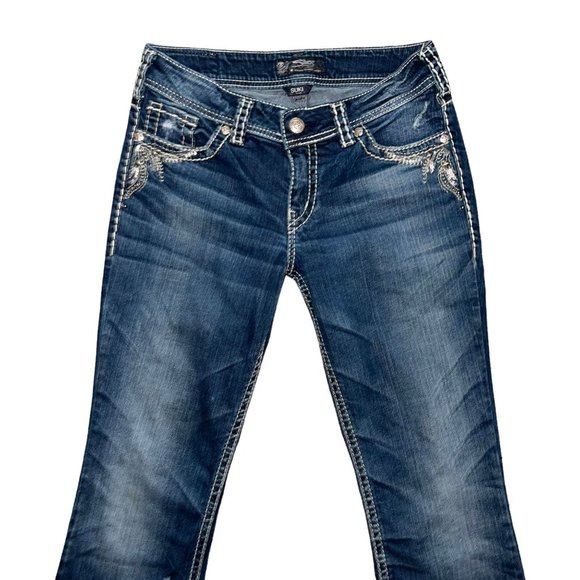 Silver Jeans Suki Distressed Embroidered Embellished Floral Bootcut Jeans 29 29 - Picture 3 of 8